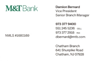 Damion Bernard - M&T Bank | COMMERCIAL BANK SERVICES<br>COMMERCIAL LOANS AND LINES Of CREDIT<br>TREASURY MANAGEMENT SERVICES